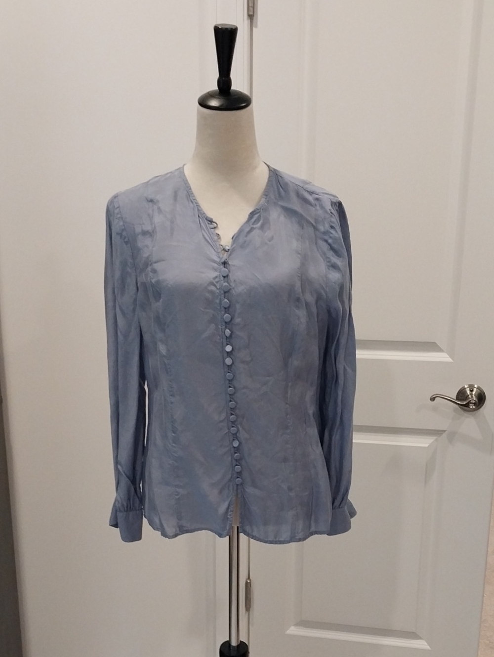 J. Crew Powder Blue Button-Front Silk Blouse